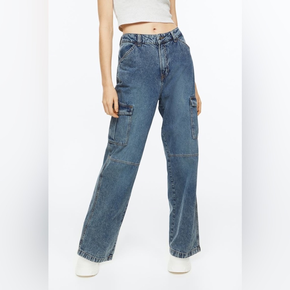 NEVER WORN H&M 90s Baggy High Cargo Jeans | Color: Blue | Size: US 4 EUR 36